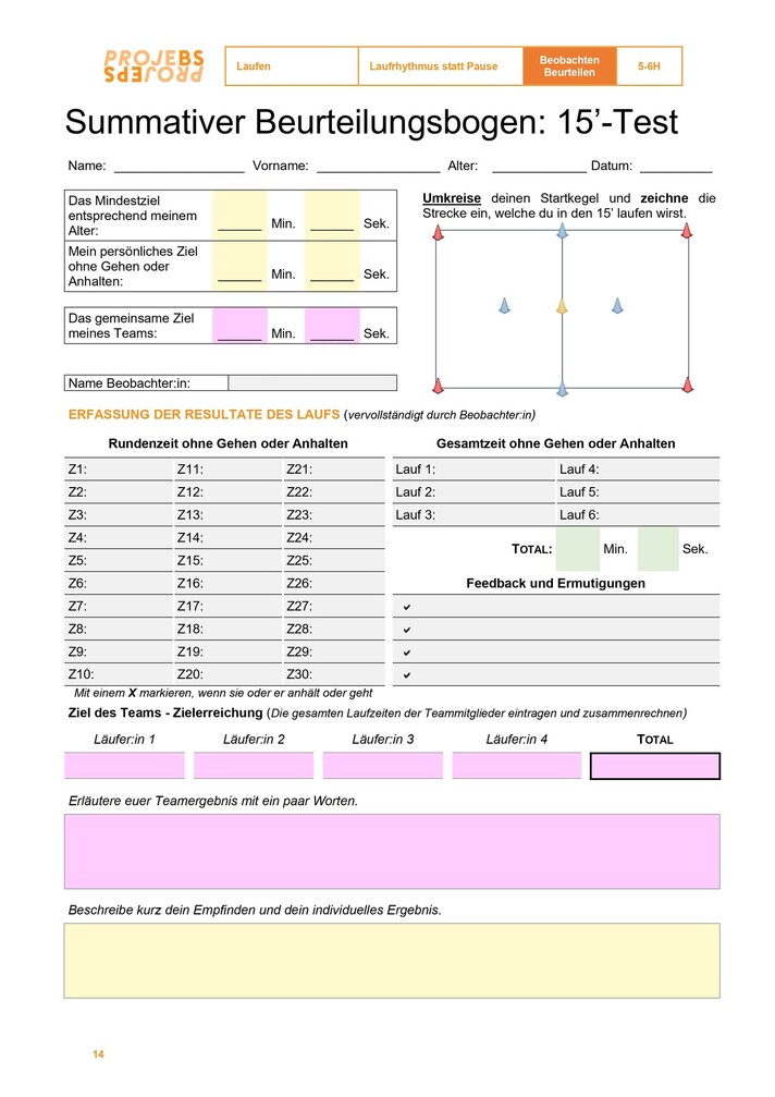 Summativer Beurteilungsbogen: 15’-Test