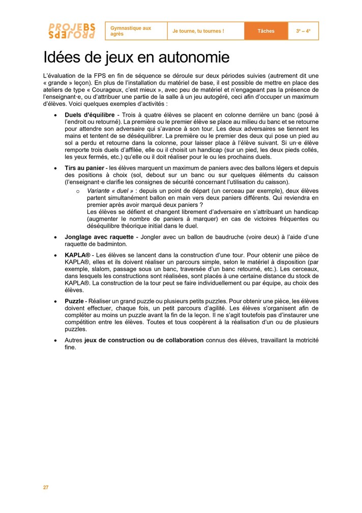 Jeux en autonomie